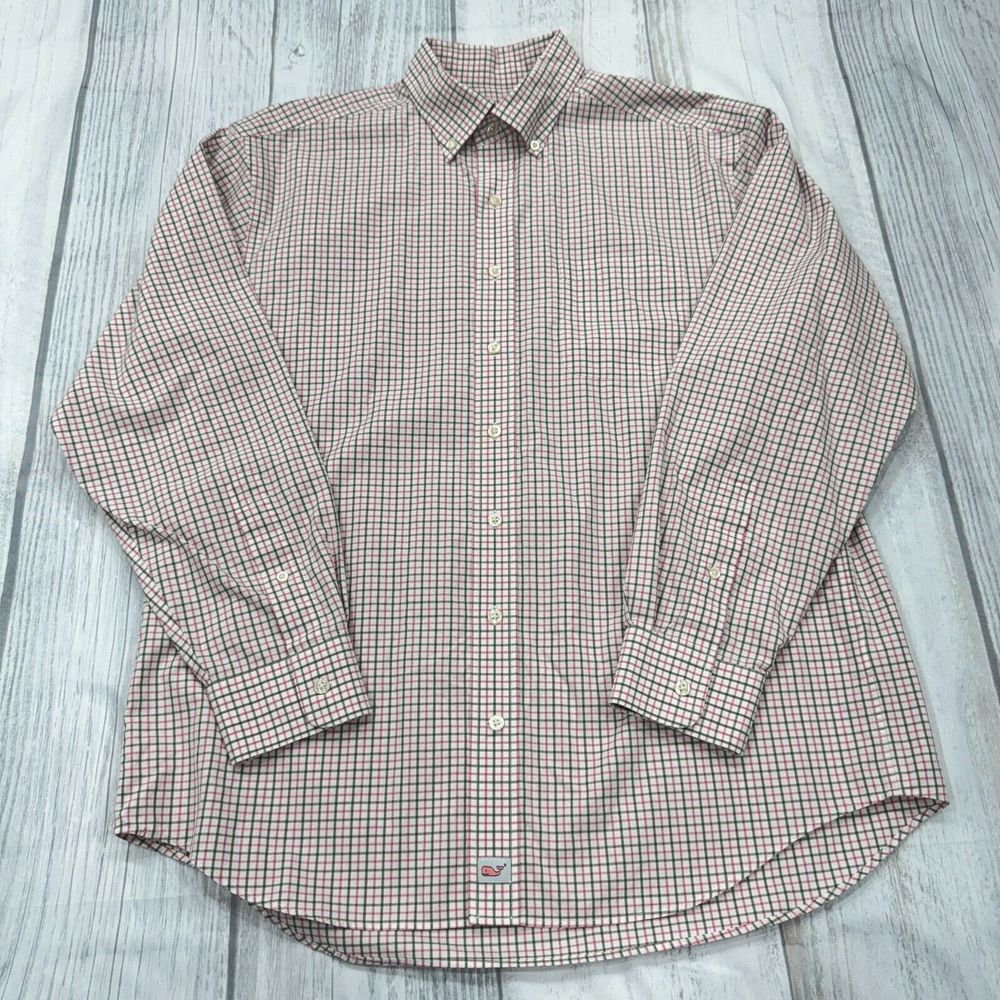 Vineyard Vines Classic Fit Murray Button Shirt L Cotton Plaid Pink Green Mens